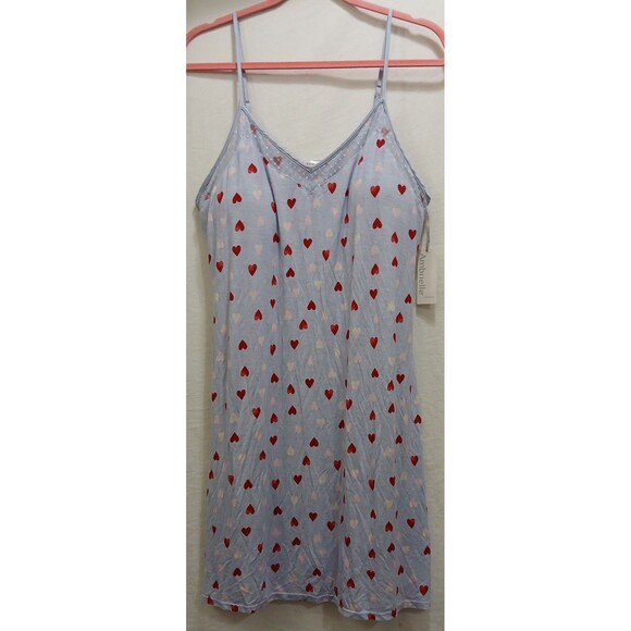 Ambrielle Nightgown Slip Dress Blue Watercolor Heart Print Lingerie Large NWT - Picture 1 of 4